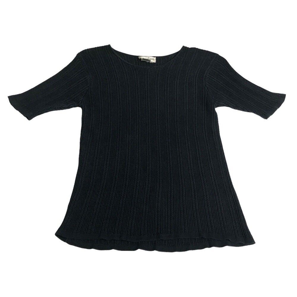 Neiman Marcus Exclusive Sweater Top Womens Small Black Silk Short Sleeve Knit